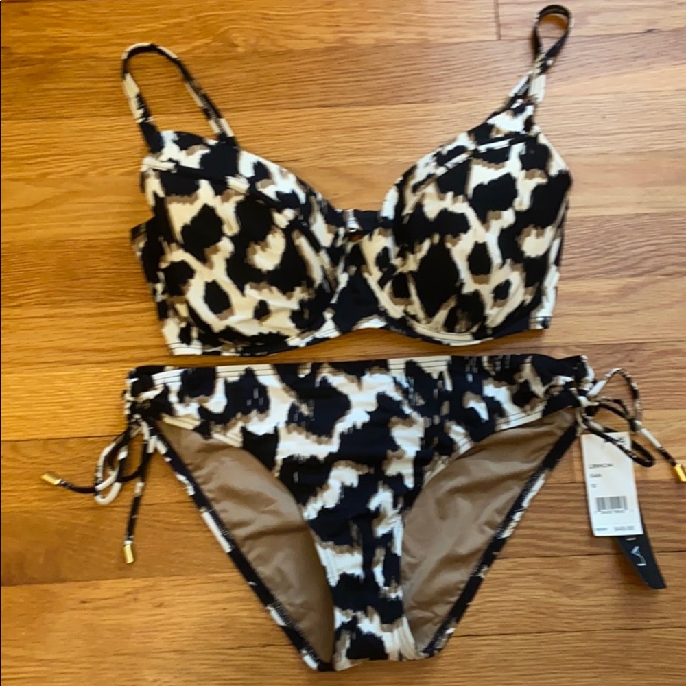 La Blanca Bikini, black and tan, size 12, 36E
